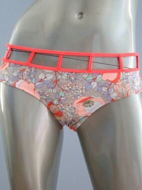 Victoria's Secret Tropical Floral Contrast Caged Strappy Bikini Bottom Small